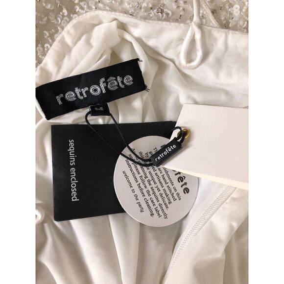 Retrofete Billie Dress Sleeveless Sequin Bodycon Knee Length Crystal White NWT M - Picture 10 of 16